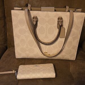 Coach Tan Tote and Wallet Set